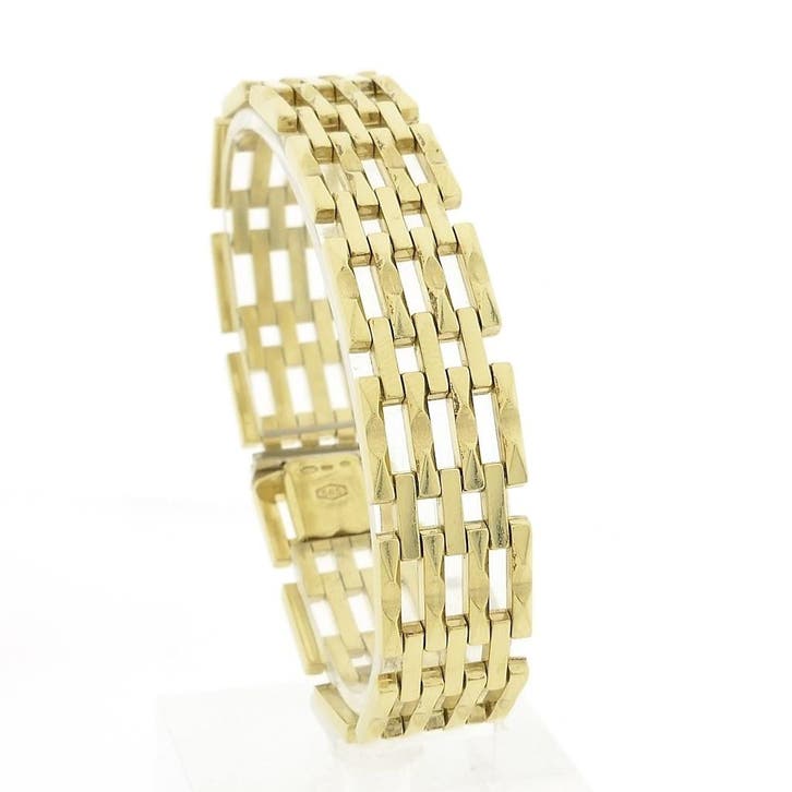 Gouden tankschakel armband (Schakelarmband), Handtassen en Accessoires, Armbanden, Goud, Gebruikt, Goud, Ophalen of Verzenden