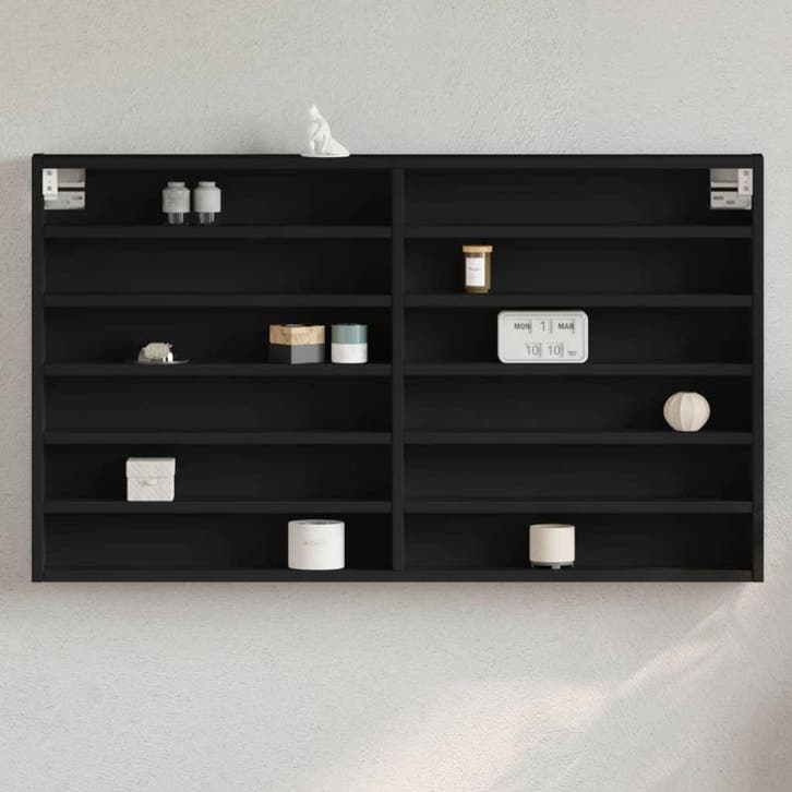 vidaXL Vitrinekast 100x8,5x58 cm bewerkt hout zwart, Huis en Inrichting, Kasten | Wandmeubels, Nieuw, Verzenden