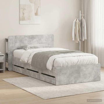 vidaXL Bedframe met opbergruimte en hoofdbord Betongrijs 75, Verzenden, Nieuw
