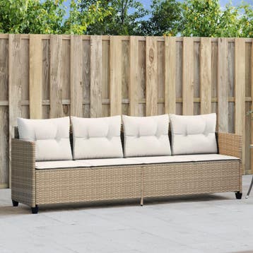 vidaXL Ligbed met kussens poly rattan beige, Verzenden