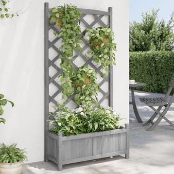 vidaXL Plantenbak met latwerk massief vurenhout grijs, Verzenden, Nieuw