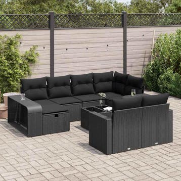 vidaXL 11-delige Loungeset met kussens poly rattan zwart, Verzenden, Loungeset