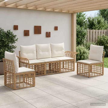 vidaXL Buiten bank set 5 st Natuurlijk en Crème Wit, Tuin en Terras, Verzenden, Nieuw