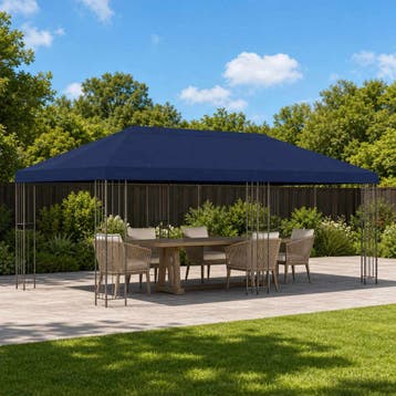 vidaXL Tuinpaviljoen 6 x 3 m Blauw Polyester en Staal 190, Verzenden, Nieuw