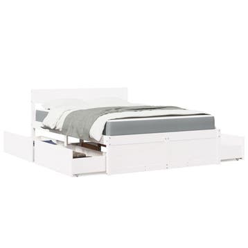 vidaXL Bed met lades en matras massief grenenhout wit, Huis en Inrichting, Slaapkamer | Bedden, Verzenden, Nieuw