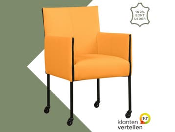 Leren eetkamerstoel More - Toledo Mandarin (oranje) - Poten, Huis en Inrichting, Overige kleuren, Bohemian, Industrieel, Modern, Scandinavisch