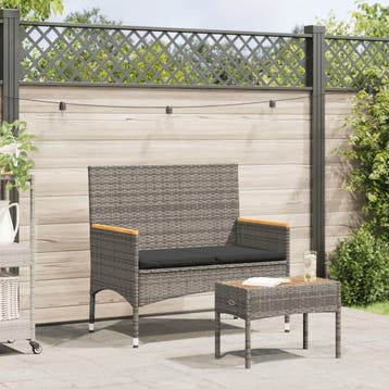 vidaXL Tuinbank 2-zits met kussens en tafel poly rattan, Verzenden
