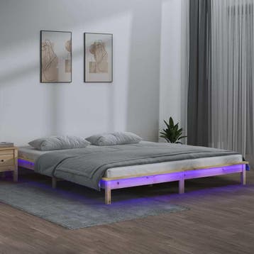 vidaXL Bedframe LED massief hout 160x200 cm, Verzenden