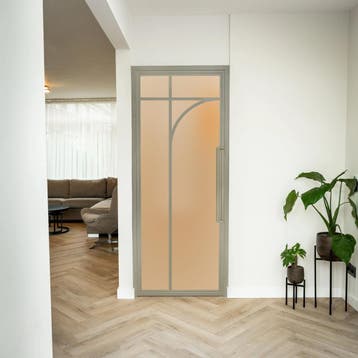 Stalen Binnendeur - Kiezelgrijs - 5 Vlaks rond - Matglas, Minder dan 80 cm, Binnendeur, Nieuw, Metaal