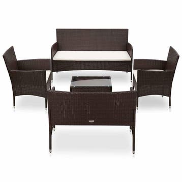 vidaXL 5-delige Loungeset met kussens poly rattan bruin, Verzenden, Nieuw, Loungeset