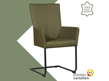 Leren eetkamerstoel Dry met armleuning - Toledo Olive, Huis en Inrichting, Stoelen, Overige kleuren, Nieuw, Leer, Ophalen of Verzenden