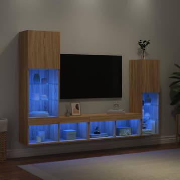 vidaXL 4-delige Tv-wandmeubelset met LED bewerkt hout sonoma, Verzenden, Nieuw