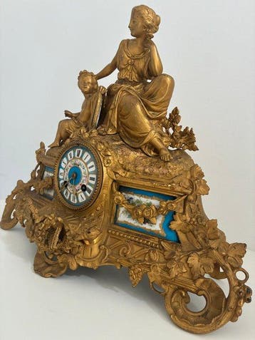 Figurale pendule - Antiek Verguld, Porselein - 1850-1900 -, Antiek en Kunst