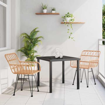 vidaXL Tuin Eettafel Set 3 pcs Bruin Gepoedercoat staal, Verzenden, Nieuw