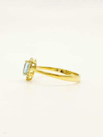 Zonder minimumprijs - Ring - 14 karaat Geel goud Aquamarijn, Handtassen en Accessoires, Nieuw