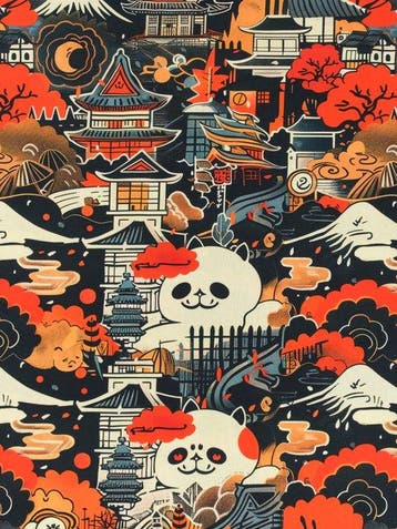 TexStilArt - KYOTO PANDA - Tissu exclusif 3 × 3 mètres 100%, Antiquités & Art