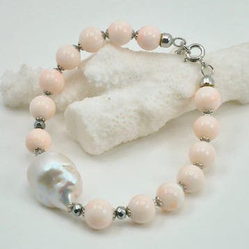 Koraal - Zilver - Armband - Roze koraal en parel