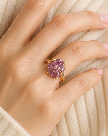925 zilver, verguld, 20 ct ametrien, tansaniet - Ring