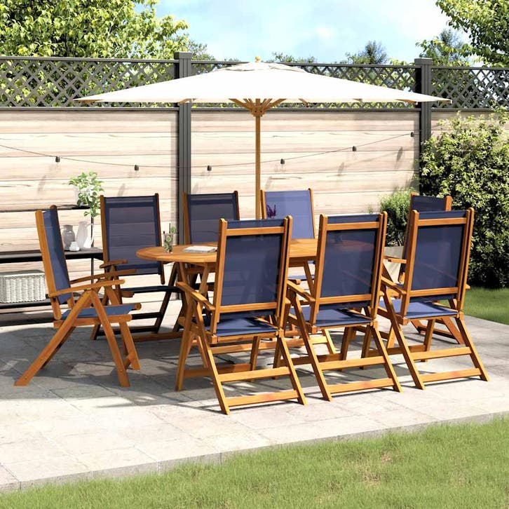 vidaXL 9-delige Tuinset massief acaciahout en textileen, Tuin en Terras, Tuinsets en Loungesets, Tuinset, Nieuw, Verzenden