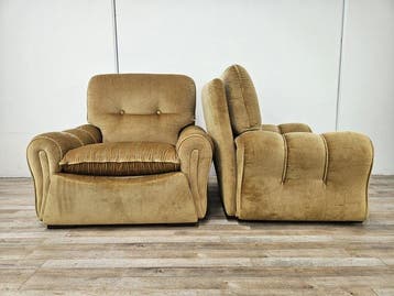 Fauteuil - Textile, Bois - Paire de fauteuils italiens
