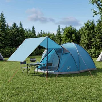 vidaXL Huisje Tent 4-persoons Blauw Polyester en Staal, Verzenden