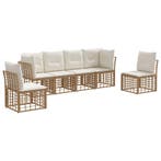 vidaXL Buiten bank set met kussen 6 pcs Naturel Polyester, Verzenden
