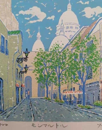 Kotaro Yoshioka - Gelimiteerde oplage zeefdruk Montmartre