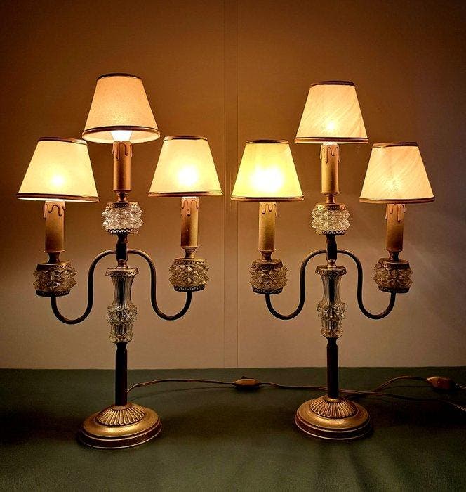 Lampe (2) - Laiton laqué, Antiquités & Art, Curiosités & Brocante