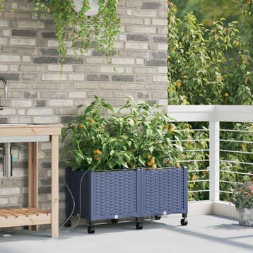 vidaXL Tuin Plantenbak met Irrigatie en Wielen 2 st Grijs PP, Verzenden
