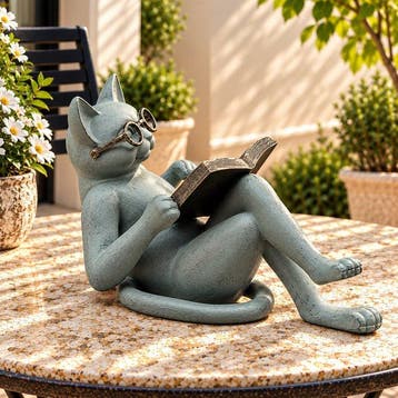 Unknown - Beeldje - Reading Cat Sculpture - Hars