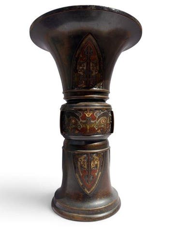 Bronze Japanese enamel beakervase - Beeld Brons -