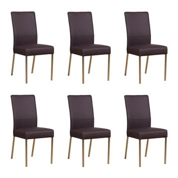 Set van 6 Leren eetkamerstoelen Real - Hermes Merlin, Maison & Meubles, Ophalen of Verzenden