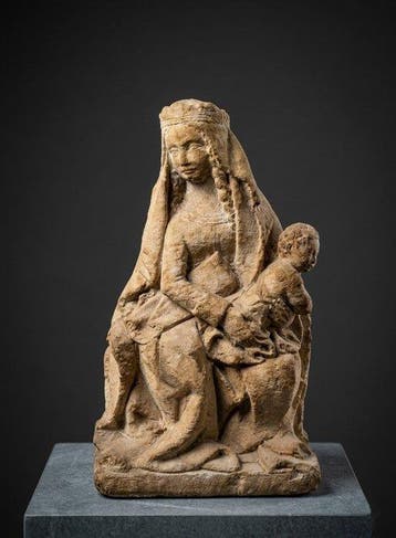 (XIV/XV eme Siecle ) - sculptuur, Vierge a lenfant rhénane