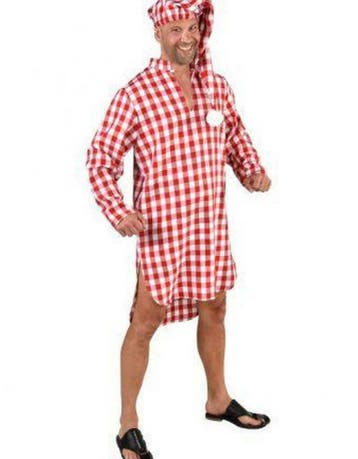 Rood geruit slaapkleed met slaapmuts, Ophalen of Verzenden, Nieuw