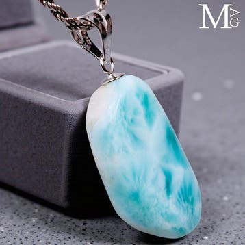 Natuurlijke Larimar vrije-vorm hanger - 925 zilver beugel -, Verzamelen, Mineralen en Fossielen