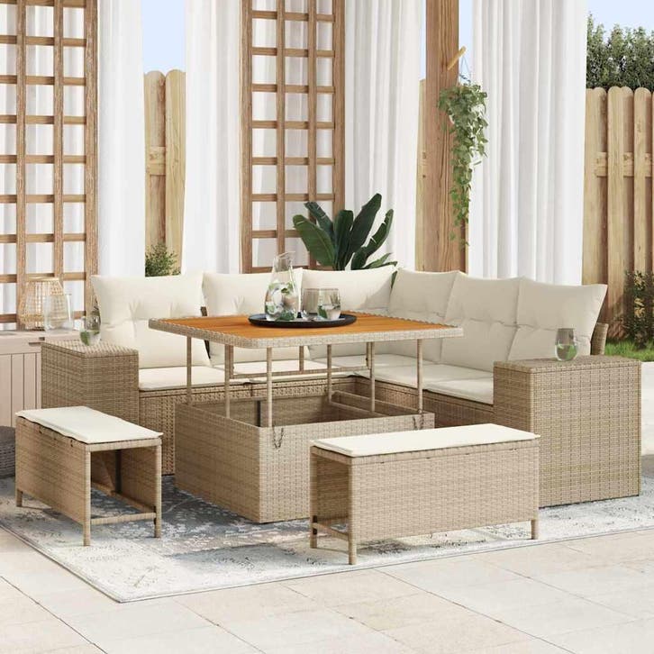 vidaXL Tuinbank Set met kussen 8 pcs Beige poly rattan, Tuin en Terras, Tuinsets en Loungesets, Nieuw, Verzenden