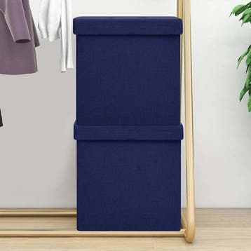 vidaXL Opbergkrukken inklapbaar 2 st kunstlinnen blauw, Verzenden, Nieuw