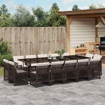 vidaXL 15-delige Tuinset met kussens poly rattan bruin, Verzenden, Tuinset