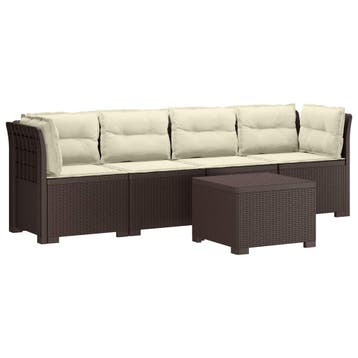 vidaXL 4-Zits Tuin Sofa met Kussens Rieten Look PP Bruin, Verzenden