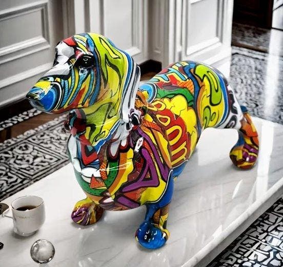 Beeldje - Bassotto Pop - Hars, Antiek en Kunst, Curiosa en Brocante