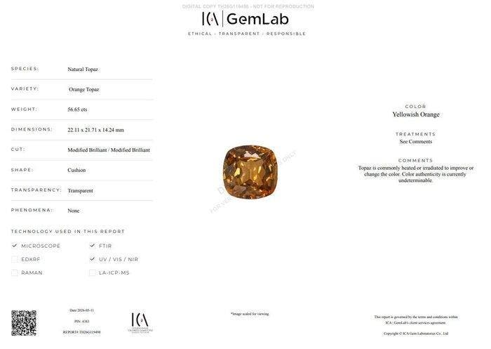 1 pcs Oranje, Geel Topaas - 56.65 ct - nternational Colored, Handtassen en Accessoires, Edelstenen