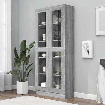 vidaXL Vitrinekast 82,5x30,5x185 cm bewerkt hout grijs, Verzenden, Nieuw