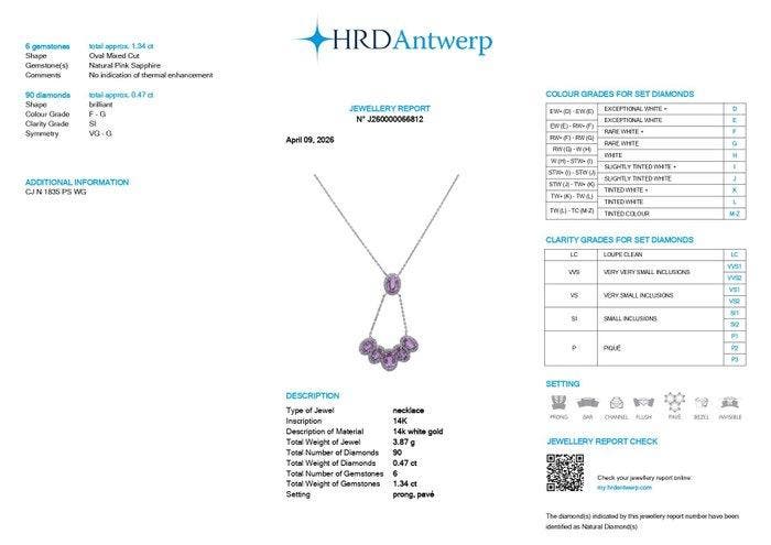 Halsketting - 14 karaat Witgoud - 1.81ct. tw. Saffier -, Handtassen en Accessoires, Kettingen