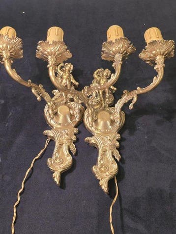 Wandkandelaar (2) - Verguld brons - Cherubini