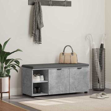 vidaXL Hallenbank met kussen met plank Beton Grijs 100 x 38, Verzenden, Nieuw