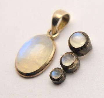 Argent 925, pierre de lune naturelle, ensemble de 2