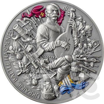 Ghana. 10 Cedis 2024 Ukraine. Battle Hardened, 2 Oz, Antique