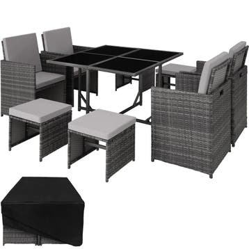tectake Wicker zitgroep Bilbao 4+4+1 met beschermhoes - grij, Verzenden, Nieuw