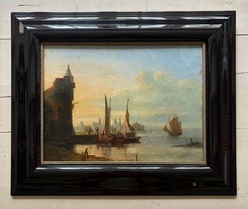 Everhardus Koster (1817–1892) - Haven bij zonsondergang, Antiek en Kunst