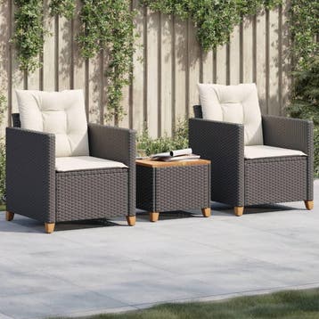 vidaXL 3-delige Bistroset met kussens poly rattan en, Verzenden
